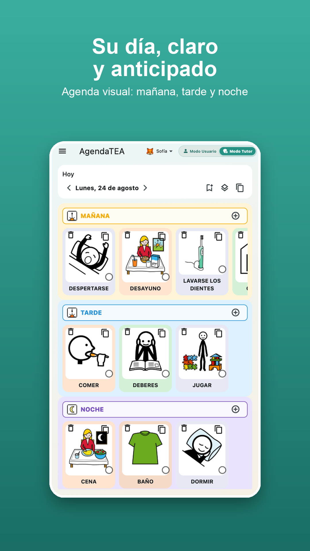 AgendaTEA en móvil - Agenda visual y bloques de rutinas