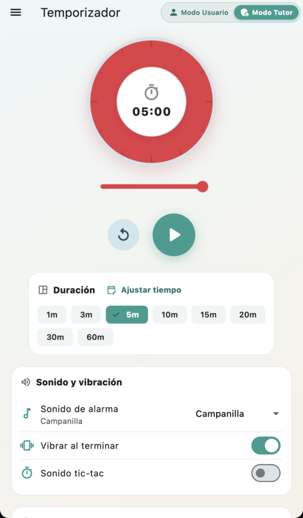 Temporizador visual analógico de AgendaTEA con el disco de cuenta atrás